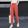 Women Solid Color Elastic Waist Ankle Length Pants Spring Summer Pure Cotton Pocket Ladies Trousers