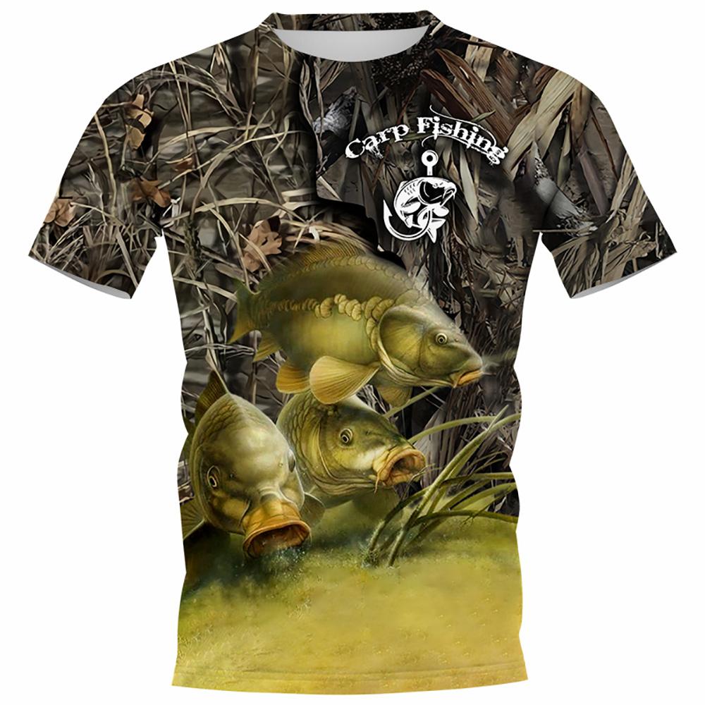 Summer Carp Fishing Print T-shirts For Men Outdoor Catfish Printing Loose Short Sleeve Quick Drying Casual Street Top