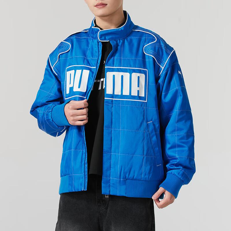 Puma Ss25 ветрозащитная теплая куртка с воротником-стойкой на молнии с длинным рукавом из хлопка, куртка унисекс, синяя 631974-58