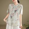 Summer Chinese Style Retro Artistic Printed Embroidered Shirt Top for Women Shirt