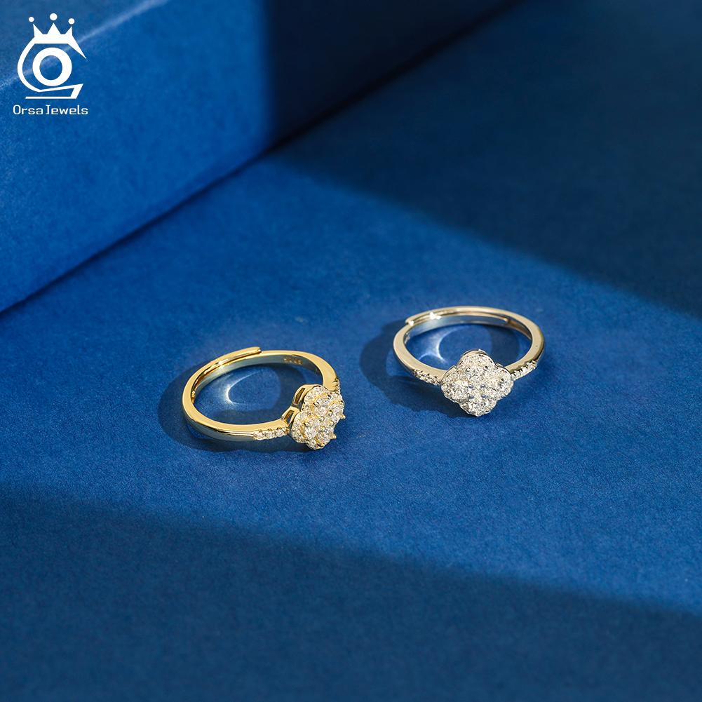 ORSA JEWELS Искрящееся Открытое Кольцо-Клевер из Серебра 925 Пробы С Кубическим Цирконием Премиум-Качества 8A Украшение для Женщин Роскошный Подарок LZR43