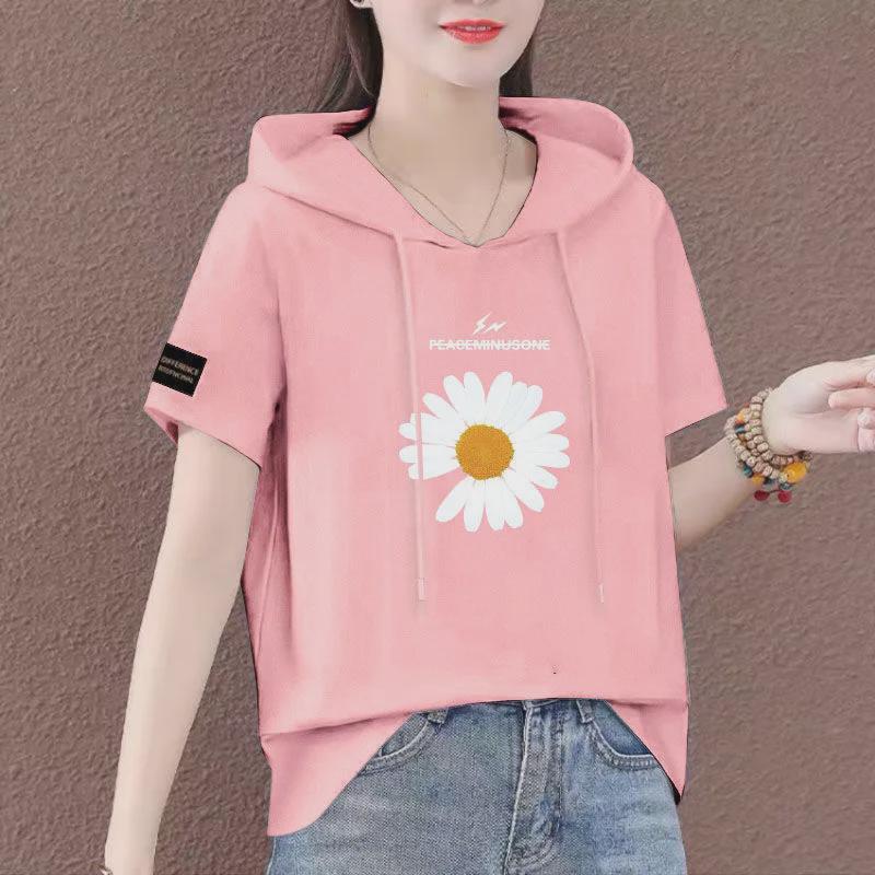 Лето 2025 г. Женская свободная толстовка с коротким рукавом - корейский стиль, модный топ больших размеров