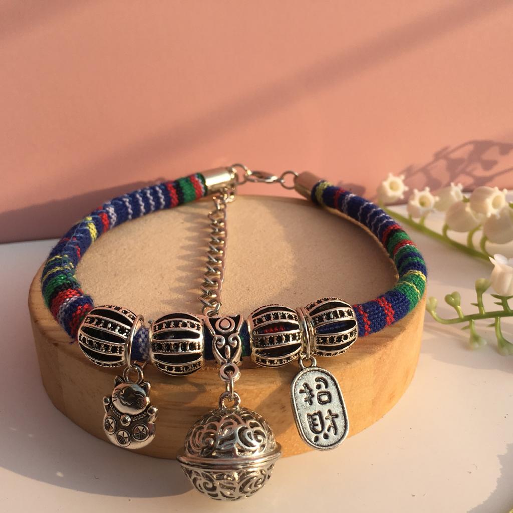 Радужный хлопковый ошейник для домашних животных Fortune Cat, медный колокольчик с регулируемой цепочкой, ошейник в этническом стиле, плютус, котенок, щенок