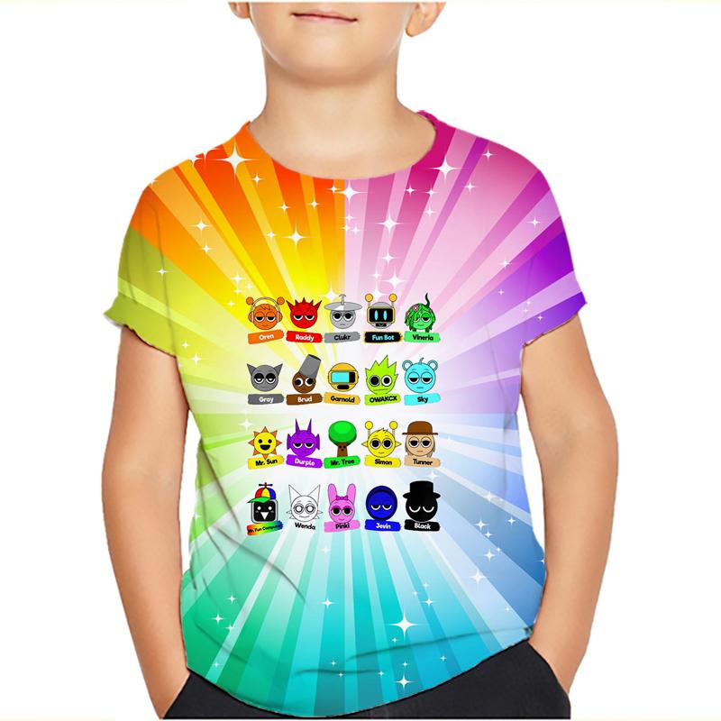 Sprunki Incredibox Детская футболка для девочек Игровые летние топы для малышей Футболки для малышей Детская одежда Футболки с героями мультфильмов Повседневная одежда с коротким рукавом