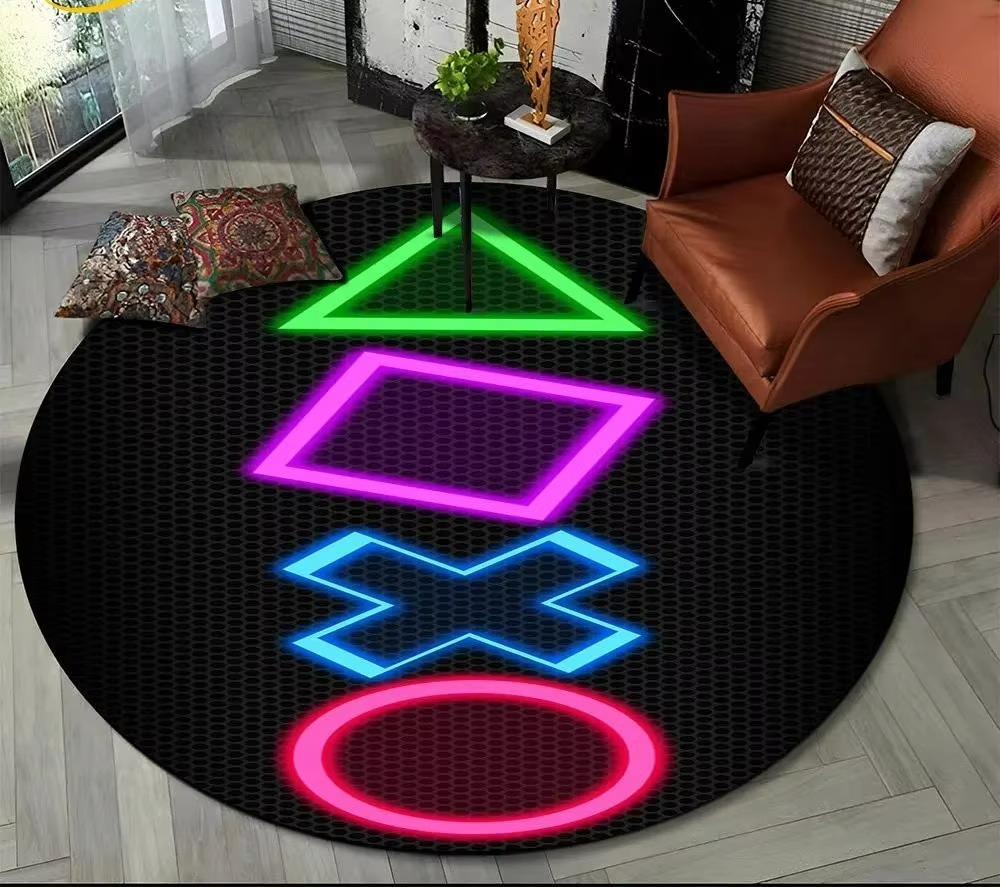Cartoon Game Controller Round Carpet Non Slip Circle Child Play Mat Washable Rugs for Gamer Bedroom Decor Entrance Doormats