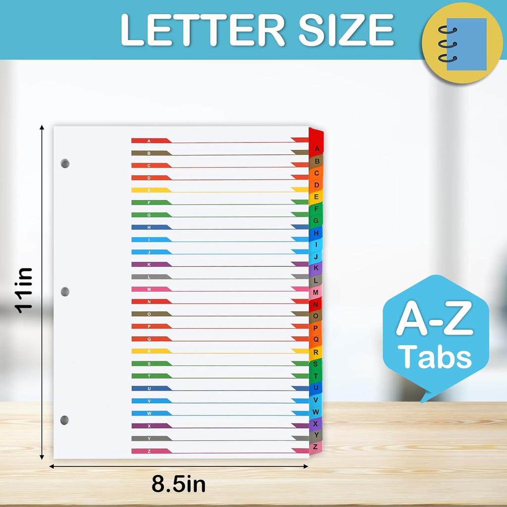 Alphabet Binder Dividers for 3 Ring Binder, COIDEA A-Z Dividers for 3 Ring Binder, Multicolor A-Z Binder Dividers with izable Table of Contents Page,