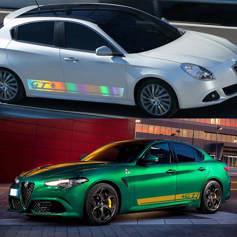 2pcs Car Side Skirt Vinyl Film Stickers GT Styling PVC Decor Decals For Alfa Romeo Giulietta Auto SUV Tuning Accessories zw0