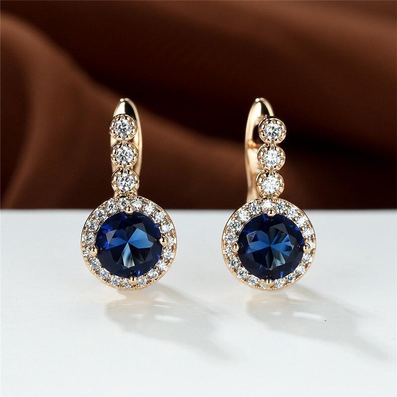 Милые фиолетовые серьги-кольца с кристаллами, розовое золото, маленькие серьги, аквамариновый циркон, круглые серьги из камня для женщин, свадебные украшения