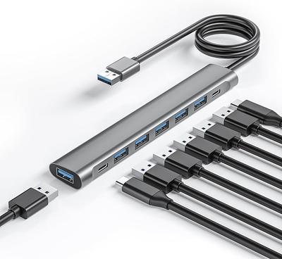 USB-хаб с длинным кабелем 8 портов USB x USB разветвитель кабель питания для ноутбука 3.0 6, (с питанием USB-C 5В/3А) (47 дюймов/120 см)