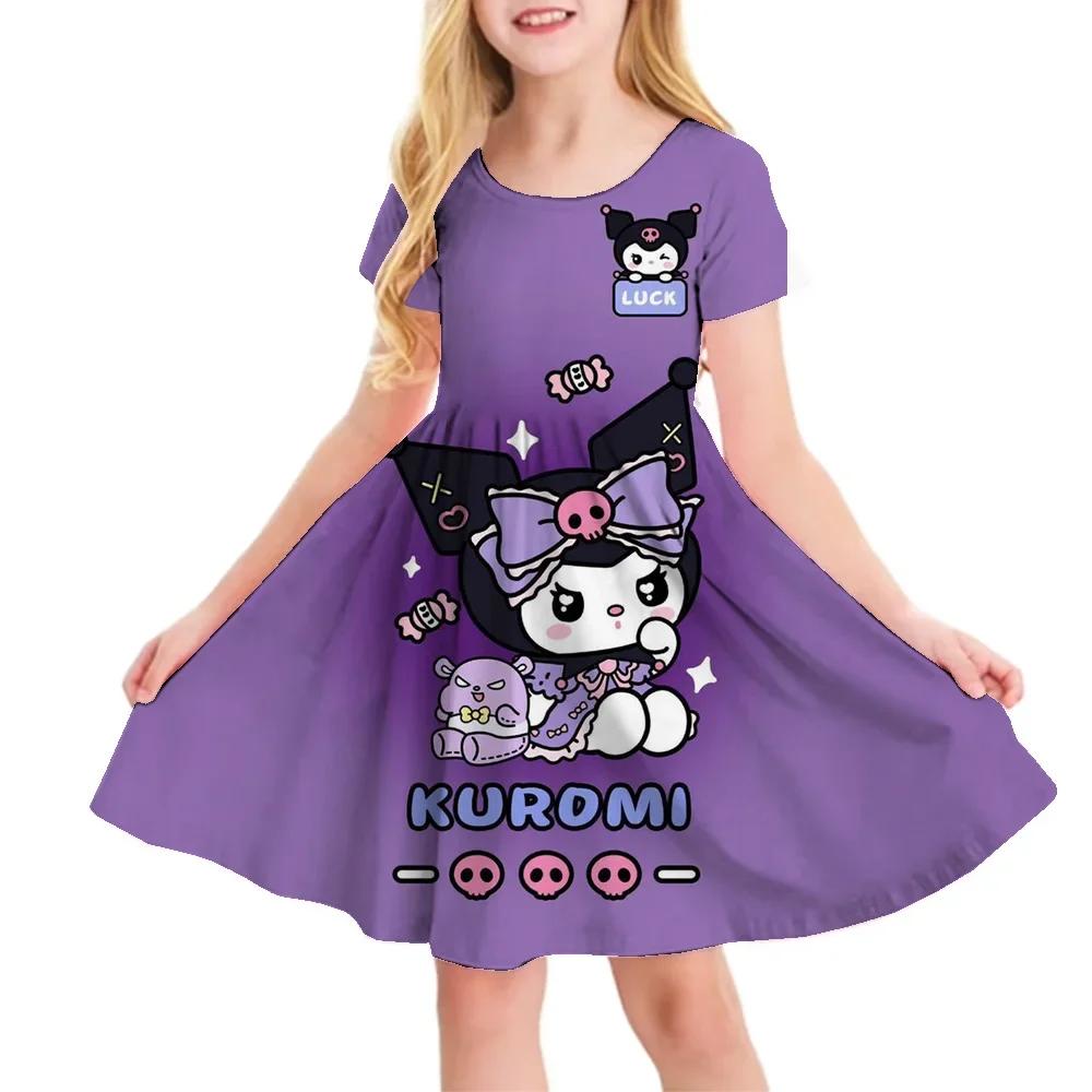 Детские футболки-платья с принтом Hello Kitty, Куроми, Моя Мелоди, Повседневные платья для девочек, Милая одежда с Китти для детей 1-10 лет, Летние, Удобные