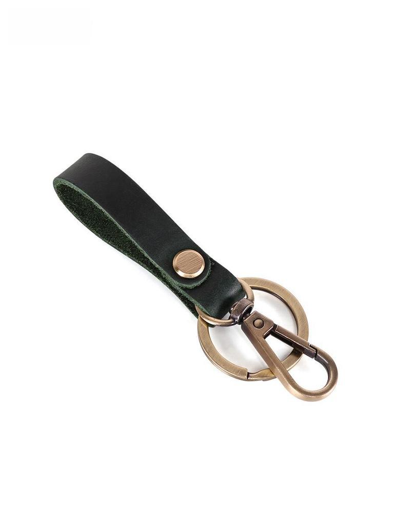 Men's Personalized Crazy Horse Leather Keychain with Metal Ring