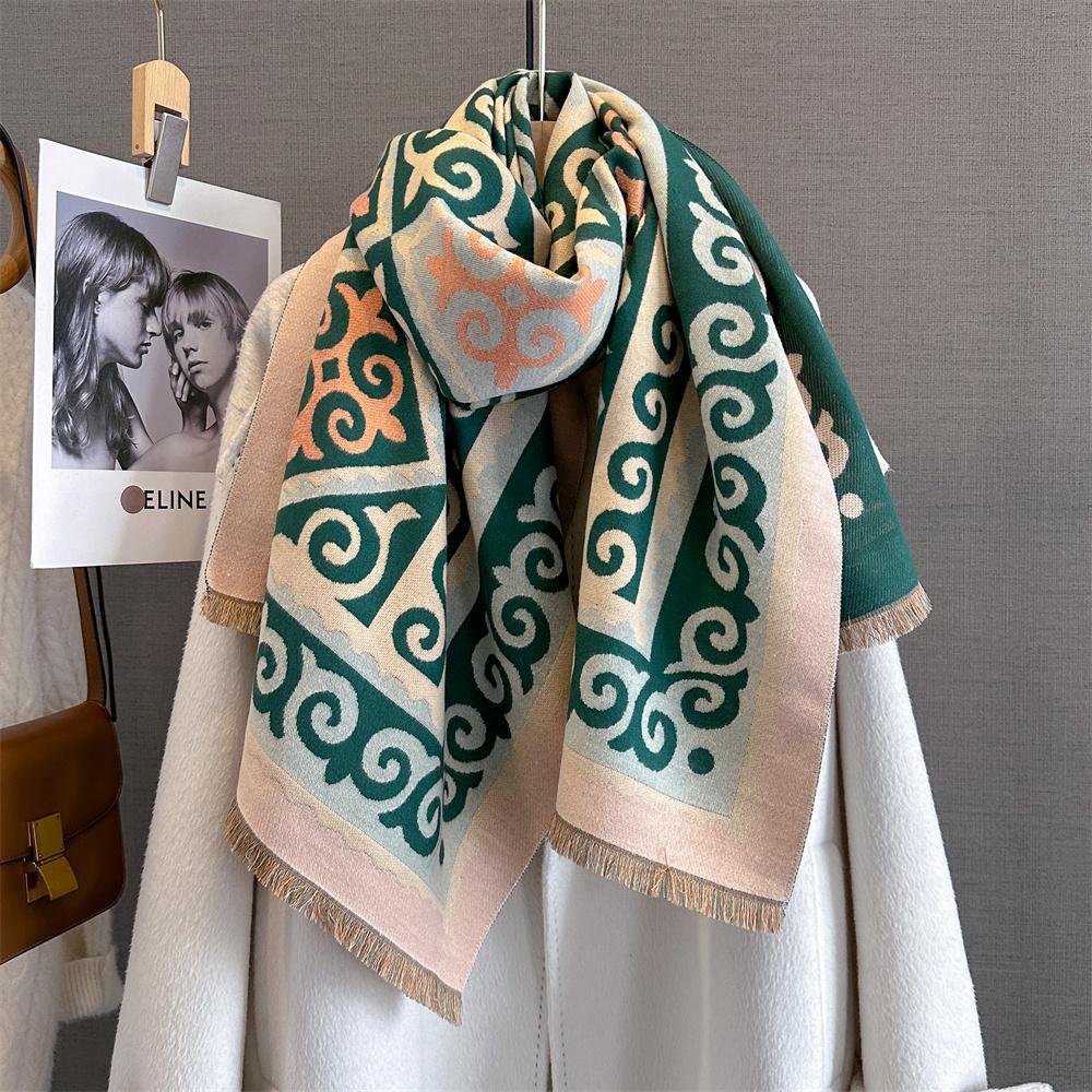 Роскошный зимний кашемировый шарф женский с принтом шаль-накидка мягкий парео элегантное пончо женский толстый теплый плед эшарп пашмина