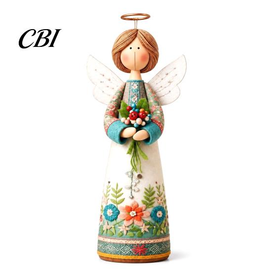 Artistic Home Decor Vintage Floral Figurine Ornament, Hand Carved Flower Angel Statue, Decorative Handcrafted Piece Table Decoration for Living