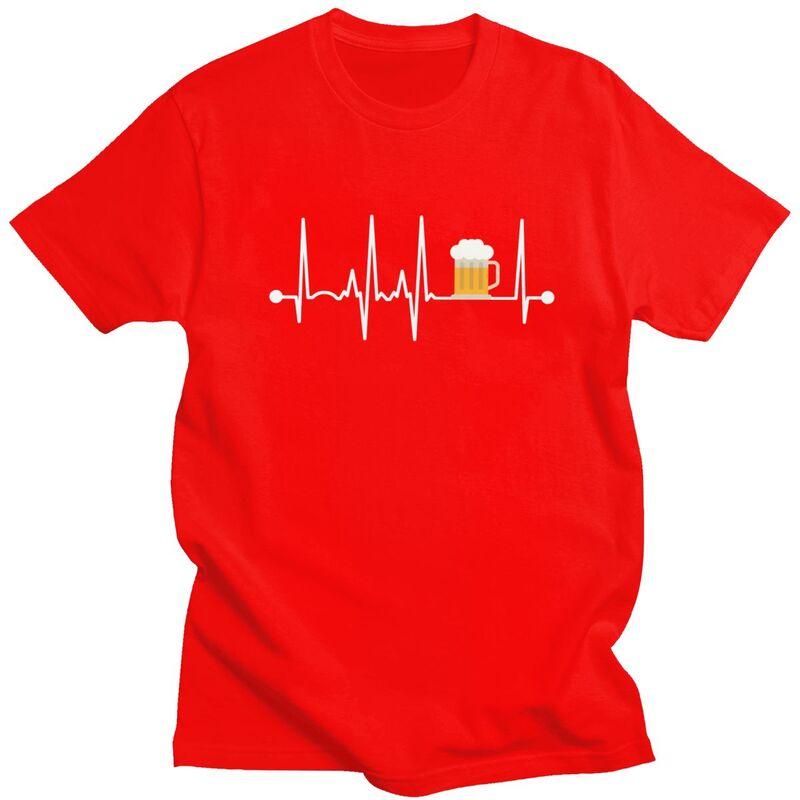 Custom Beer Heartbeat Tshirt for Men Short Sleeves T Shirt Cool Tshirt Loose Fit 100 Cotton Tee Gift