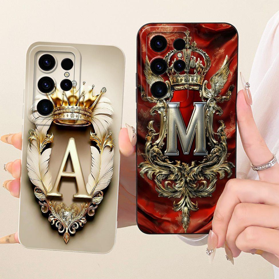Case For Samsung S25 Ultra Cover Luxury A-Z Letters Crown 2D Painted Silicone Funda For Samsung Galaxy S25 Ultra Casing SM-S938B