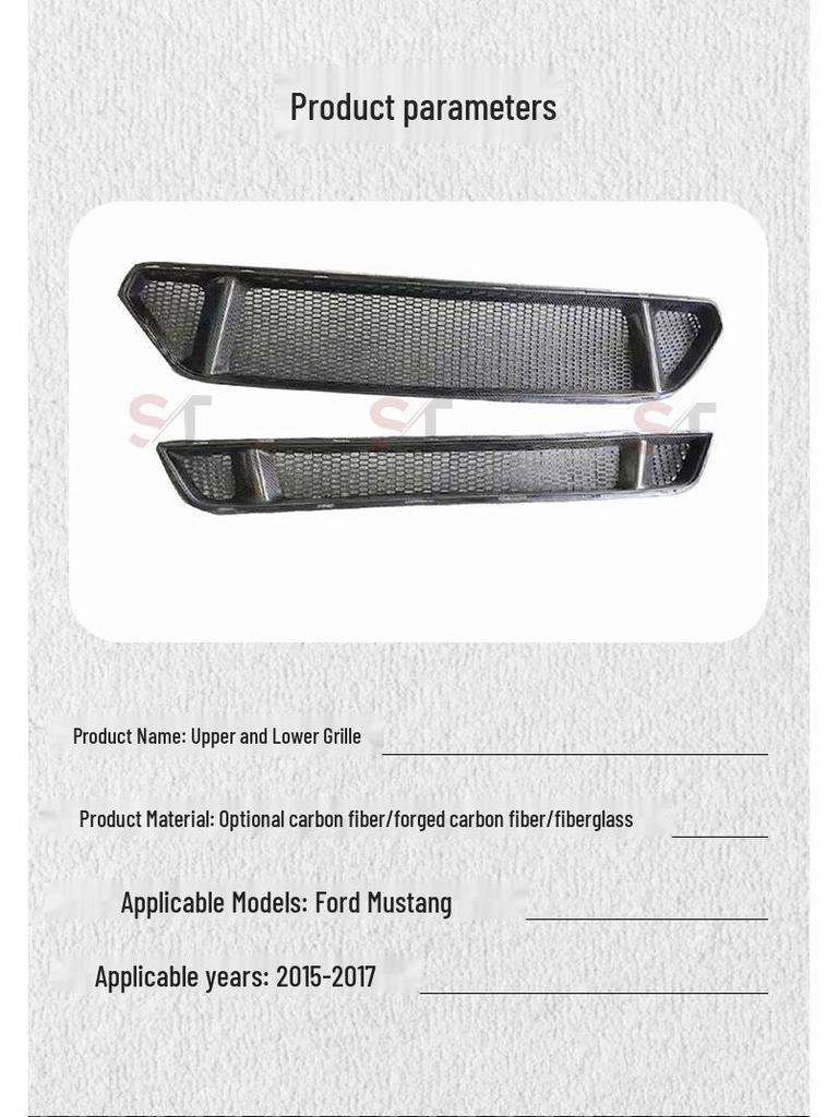 Carbon Fiber Grille Set: Upper & Lower for 2015-2017 Ford Mustang Modified Front Bumper