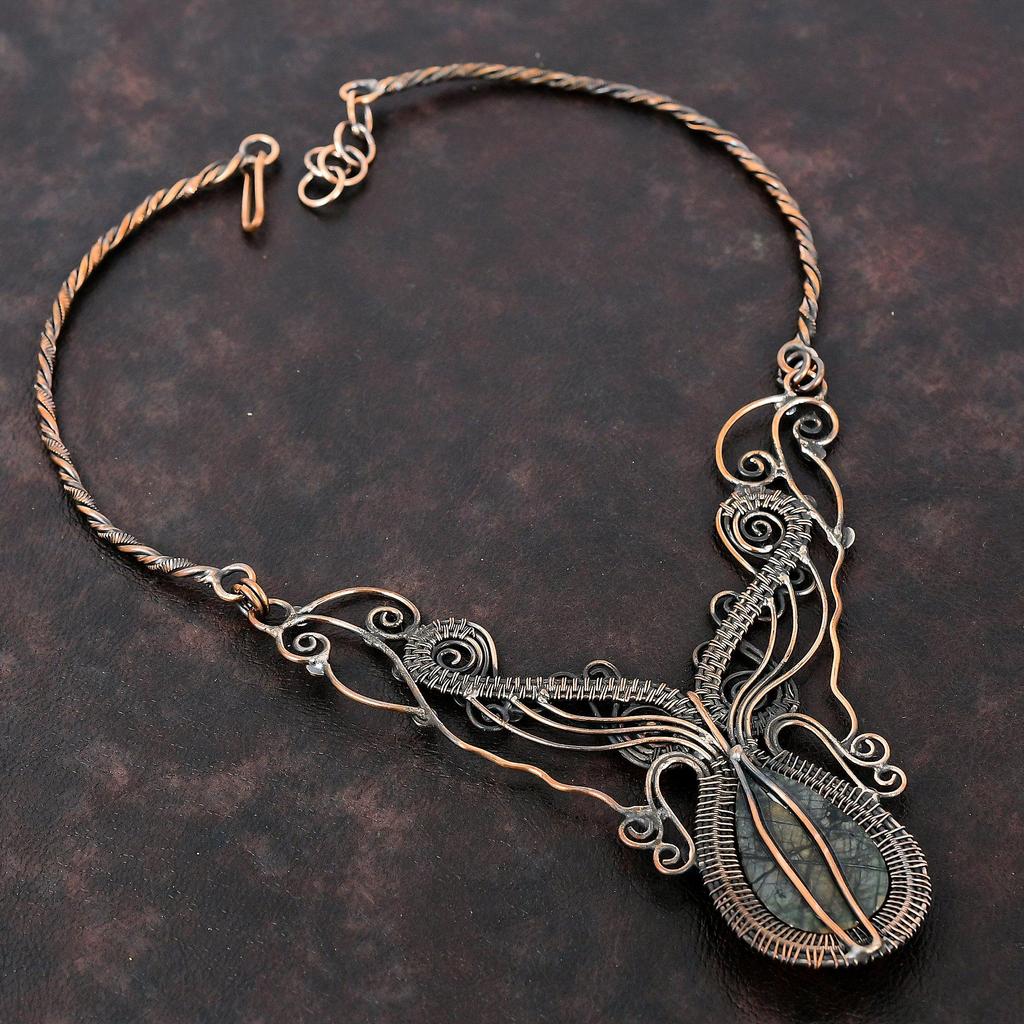 Ожерелье из яшмы Пикассо, ожерелье из медной проволоки, регулируемое ожерелье, ювелирные изделия из медной проволоки, ожерелье с драгоценными камнями, свадебный подарок, ювелирные изделия ручной работы