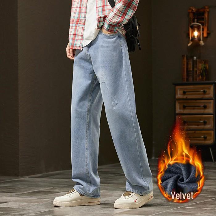 2024 Мужские эластичные прямые джинсы свободного кроя - повседневные брюки High Street Autumn