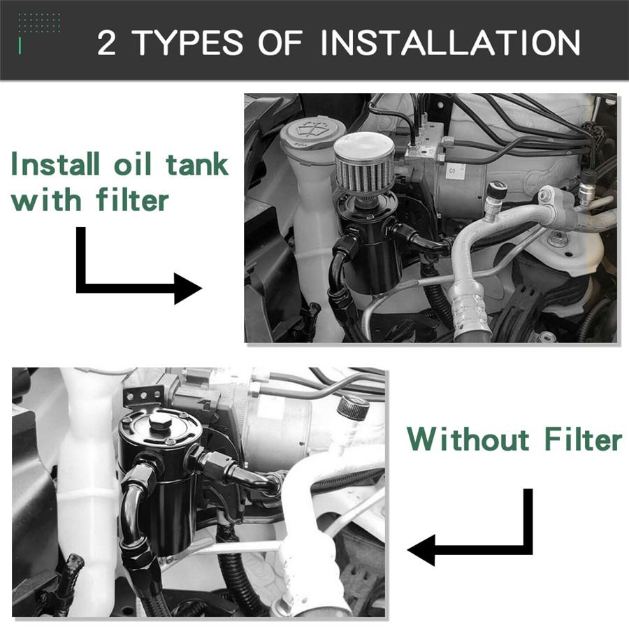 3-Port Oil Reservoir Catch Can Tank with Drain Valve & Breather Filter Universal