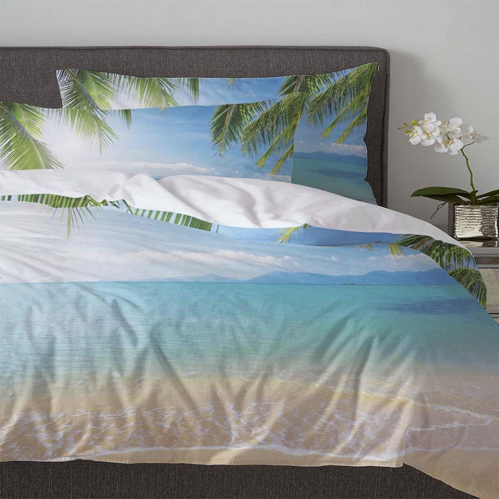 Turquoise Palm Tree Bedding Three-Piece Quilt Cover