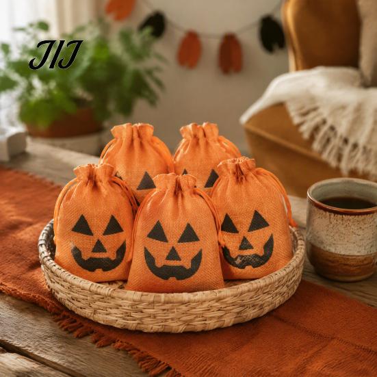 Bulk Candy Containers 5Pcs Halloween Burlap Drawstring Bags, Treat Pouch for Party Favor, Rustic Favors Goodie Trick or Reusable Gift Packaging Sacks