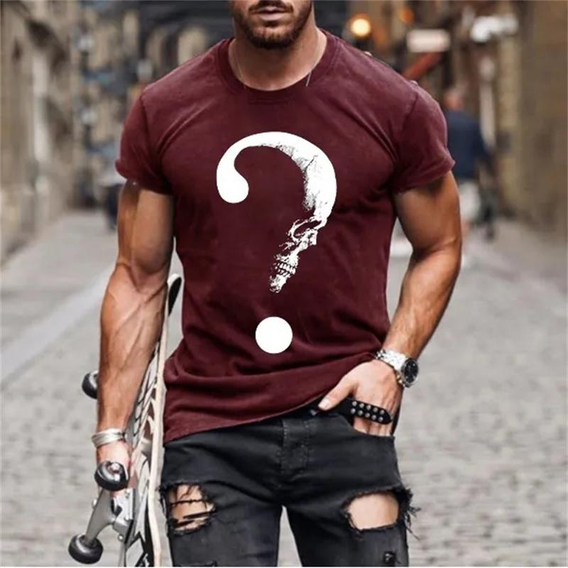 Летняя мужская повседневная футболка с рисунком черепа, футболки с коротким рукавом, белая футболка с забавным принтом вопросительного знака, уличная дышащая футболка