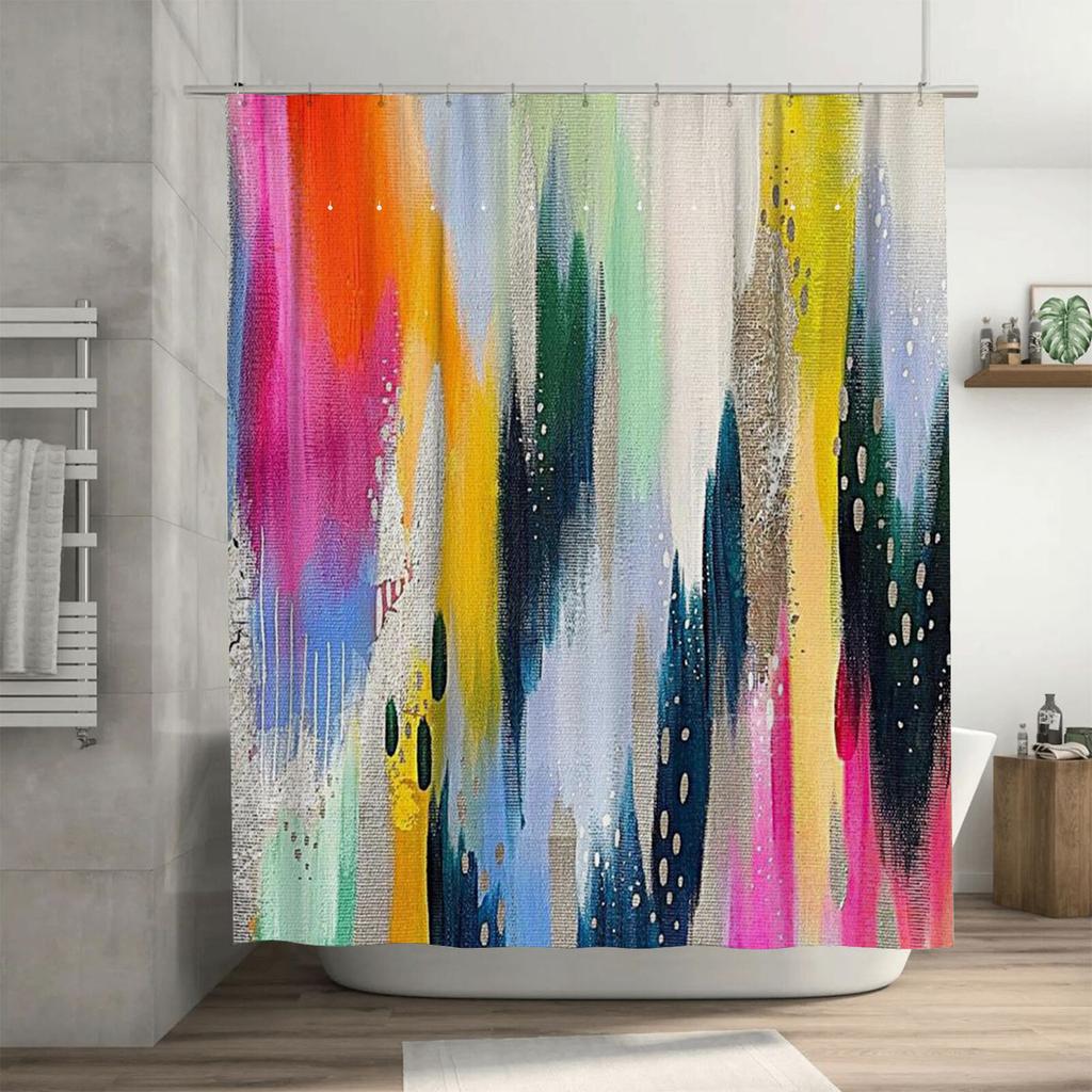 Abstract Colorful Stripes Design Waterproof Shower Curtain Heat Resistant Machine Washable Non-Transparent 180x180cm
