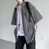 Модная универсальная свободная рубашка с коротким рукавом в вертикальную полоску и принтом, верхняя мужская одежда для мужчин