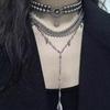 Crystal Inlaid Multi-Layer Pearls Necklace Multilayer Stacked Cross Clavicle Chain  Girls