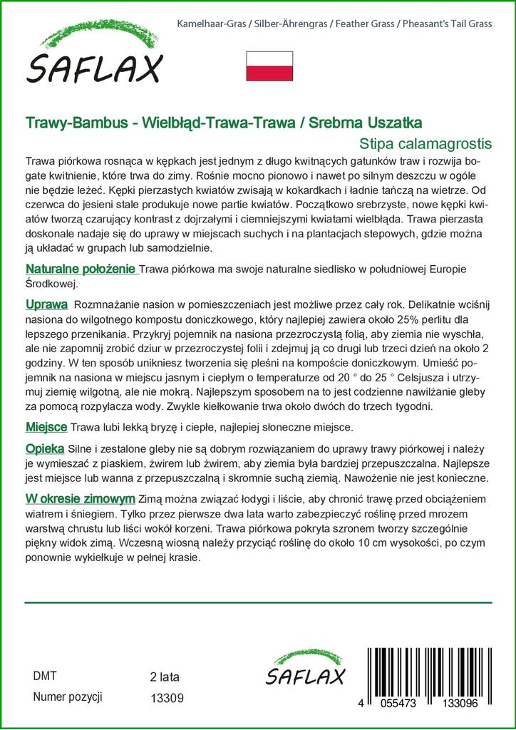 SAFLAX Ковыль / Трава фазаньего хвоста - 50 семян - Stipa Calamagrostis