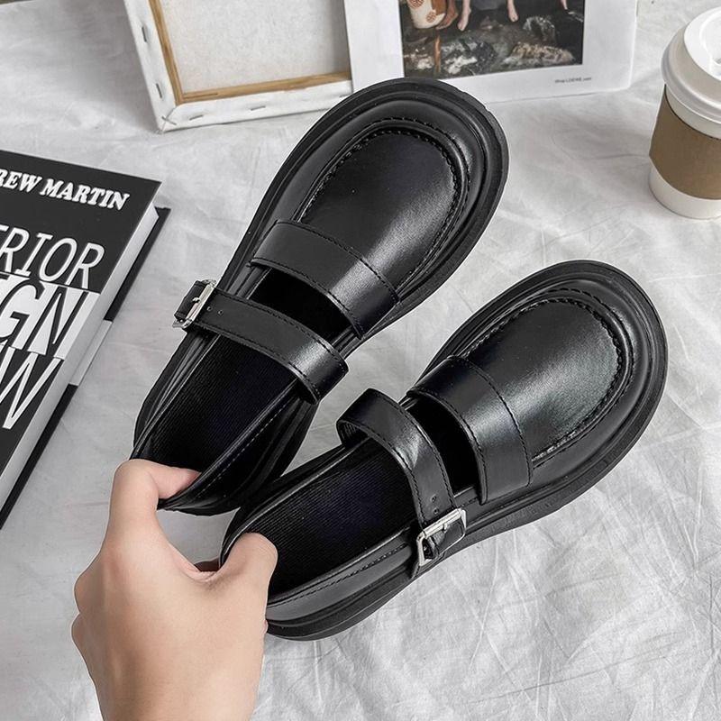 Женские кожаные туфли в британском стиле 2025 года, осень с юбкой, черные туфли Мэри Джейн на французской платформе в стиле ретро, jk, женская обувь