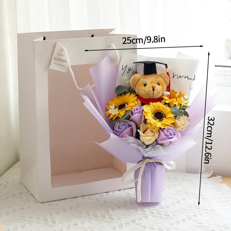 Вязаный букет цветов Выпускной букет Плетеный искусственный цветок Свадебный подарок Готовый подсолнух Подарок на выпускной Снова в школу