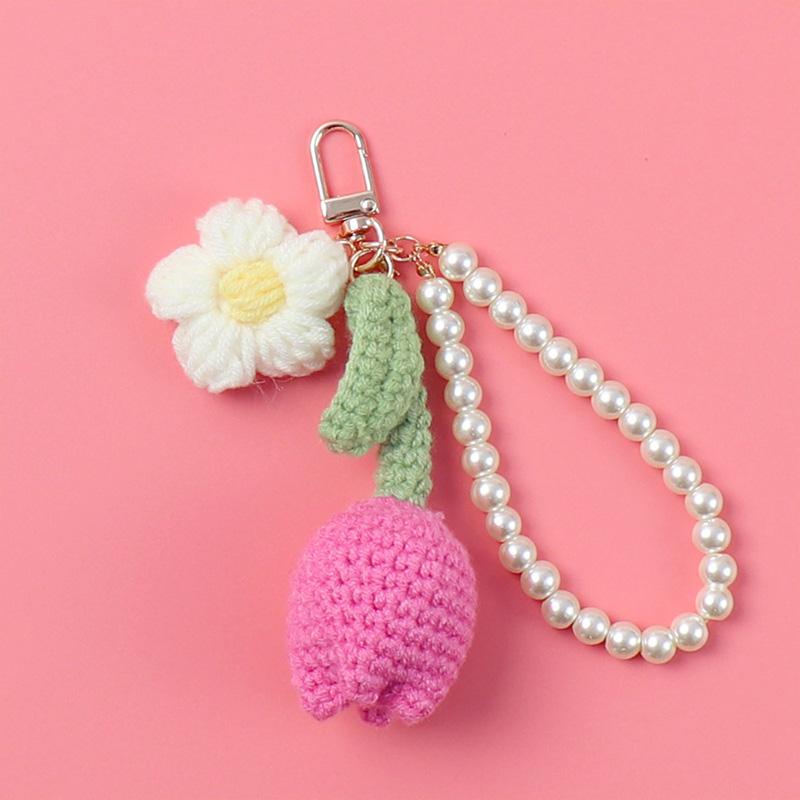 Вязаный тюльпан для мобильного телефона, шикарный искусственный цветок-пухляш, анти-потеряшка, многоцветное украшение, подарочные аксессуары