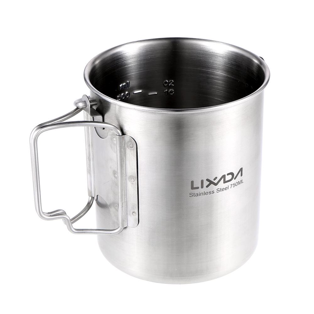 Lixada 750ml Pot Portable Water Mug Cup with Lid & Foldable Handle Camping