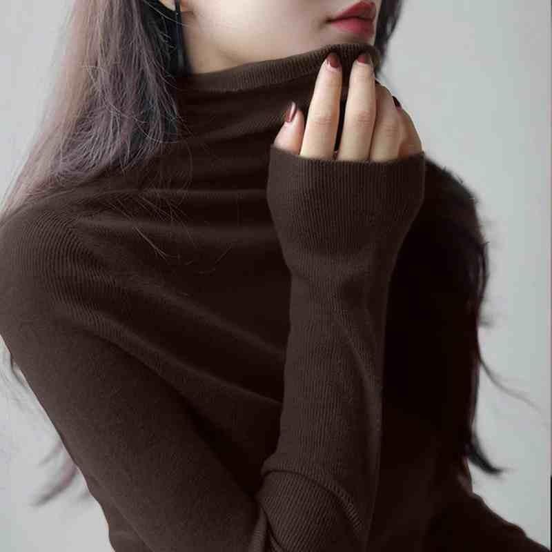 Модная женская водолазка, трикотажная нижняя рубашка, осень и зима, повседневный тонкий пуловер, свитер внутри, элегантный однотонный простой базовый топ 2507