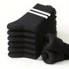 6 Pairs of Men's Socks Simple Casual Black and White Striped Socks Breathable Tube Socks Round Neck Socks