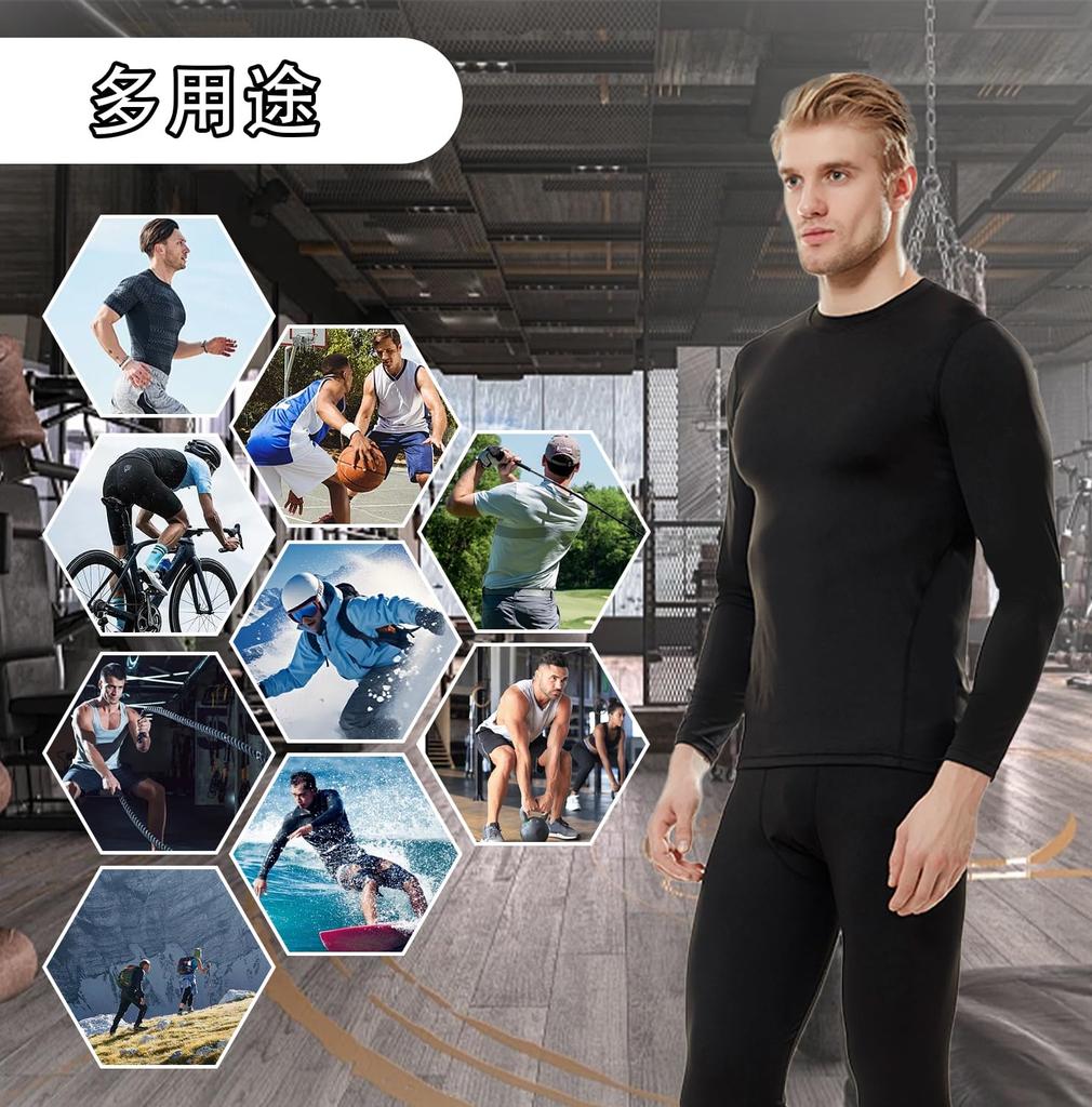 Long Sleeve Compression Sports Undershirts with High Fleece and Extra Warm Innerwear for Fall and Winter and [XiXiV] 2-Pack Men's Neck, Lining, [Cold