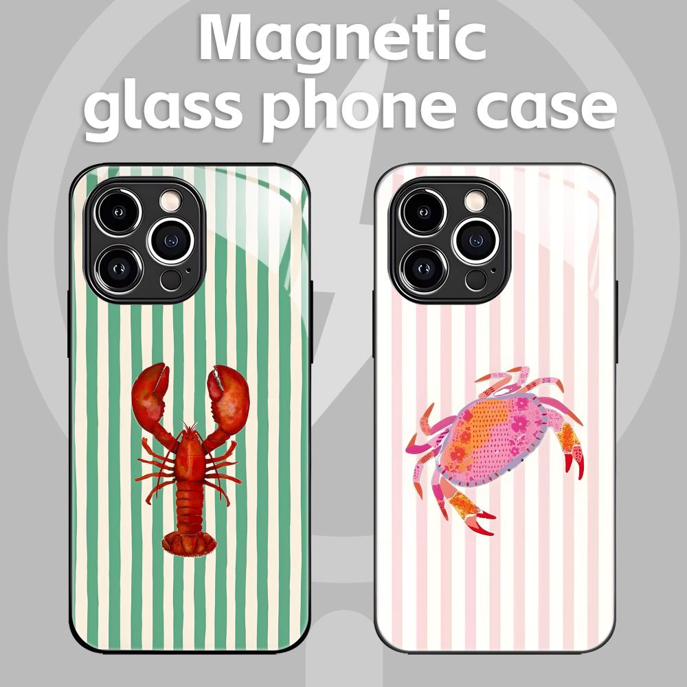 Marine life, crabs, lobsters Phone Case For iPhone17 16 15 14 13 12 11 X XR XS 8 Plus Mini Pro Max Glass Magnetic Case