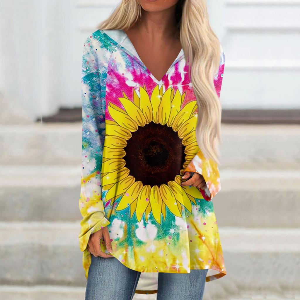 Женские свободные топы с V-образным вырезом и капюшоном с длинными рукавами, повседневные топы, домашние пижамы для отдыха, топы