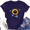 Women's Fashion Round Neck Short Sleeve T-Shirt Sunflower Printed Casual Top