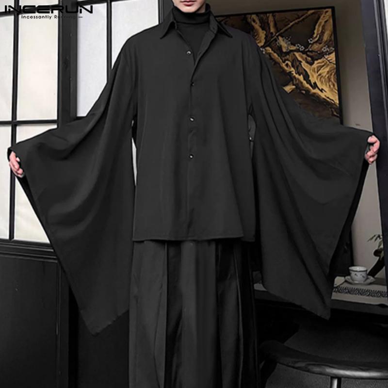 INCERUN Мужские готические винтажные свободные рубашки на пуговицах с рукавами «летучая мышь»