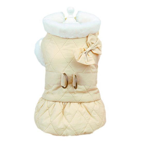 Cozy Stylish Warm Dog Coat Waterproof Reflective Fleece Lined with Bow Decoration Portable Traction Ring Pet Winter Jacket