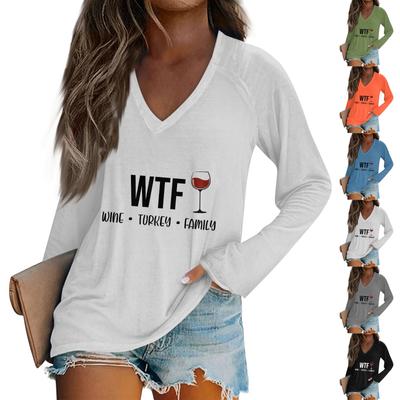 Женская повседневная мода с графическим принтом, винтажный повседневный принт, длинный рукав, V-образный вырез, пуловер, топ, блузка, Рождество