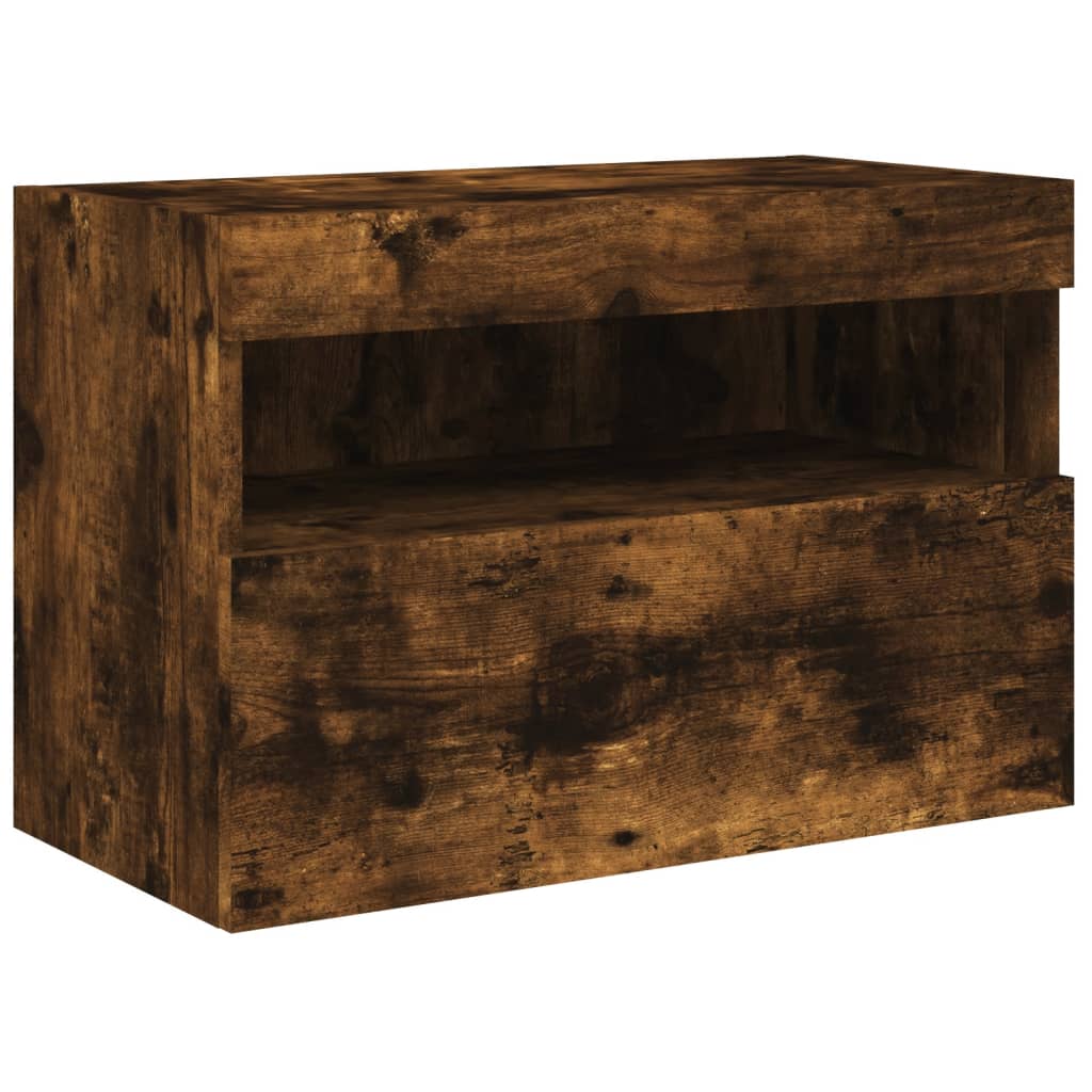 Wall Mounted TV Cabinet with RGB LED Lights Smoked Oak Finish 60 x 30 x 40 cm