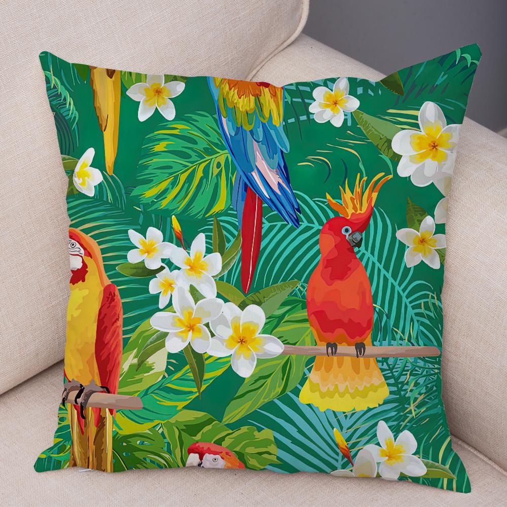 Tropical Floral Cushion Cover Plumeria Hibiscus Flower Print Soft Fabric Living Room Sofa Decor Pillow Case