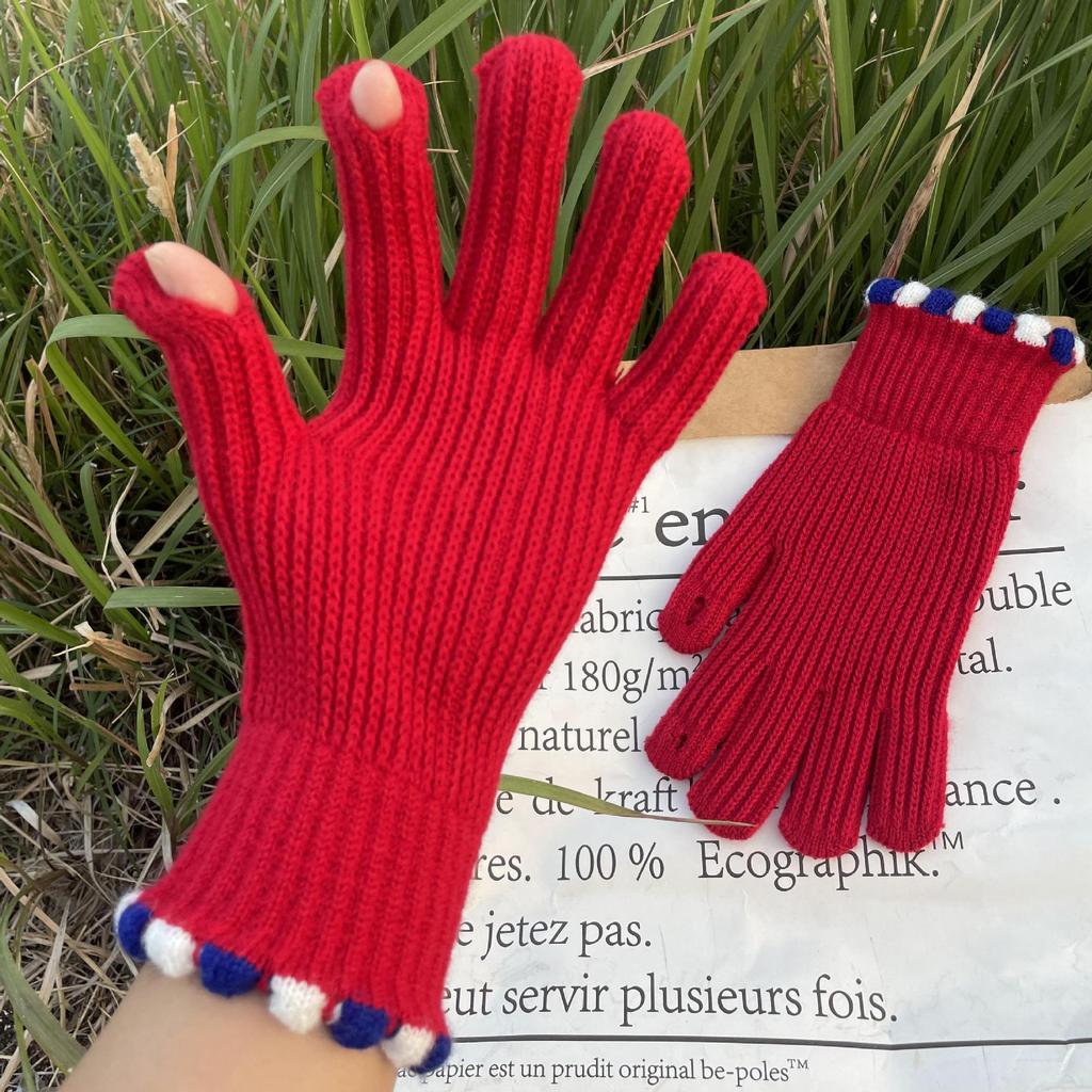 Зимние цветные вязаные перчатки для женщин Перчатки для сенсорных экранов Теплые вязаные перчатки с помпоном для улицы и дома с мягкой эластичной подкладкой для женщин