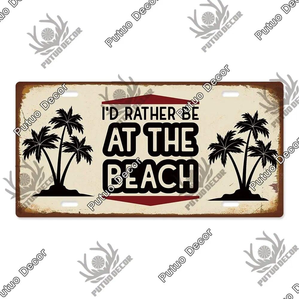Putuo Decor Beach Retro Tin Sign Licenses Plate Plaque Metal Vintage Poster for Pub Bar Surf Club Man Cave Wall Art Decoration