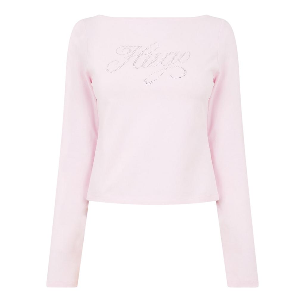 Hugo Womens/Ladies Rhinestone Logo Long-Sleeved T-Shirt