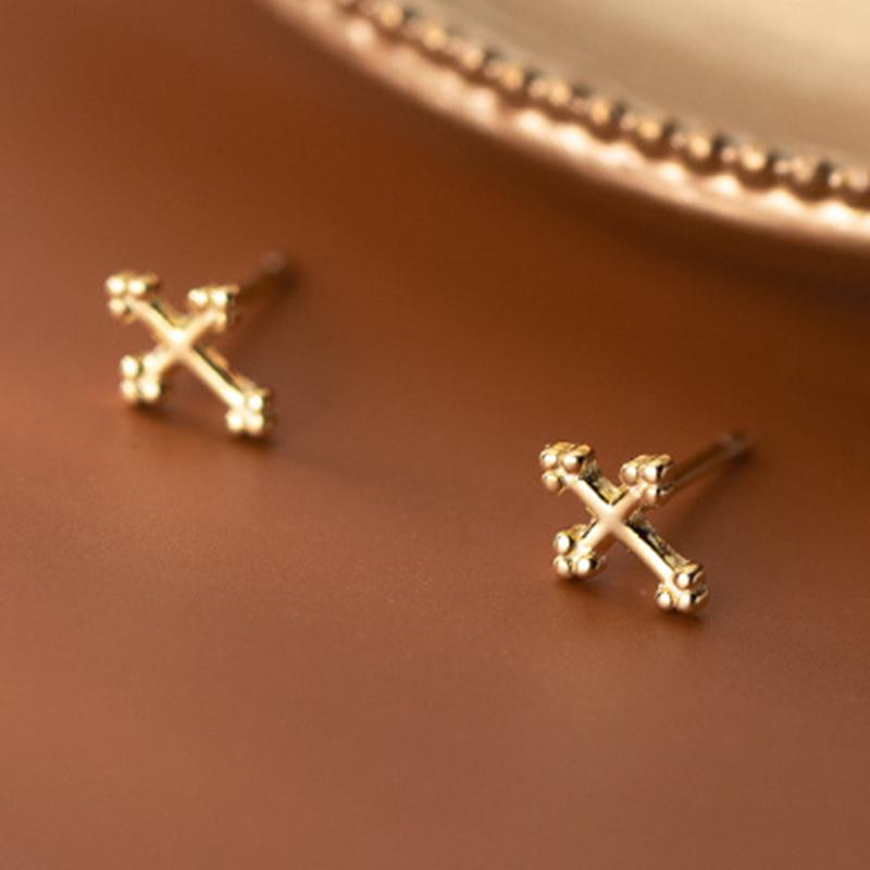 Cute Cross Stud Earrings for Women Girls Teens 925 Silver Geometric Piercing Ear Accessories