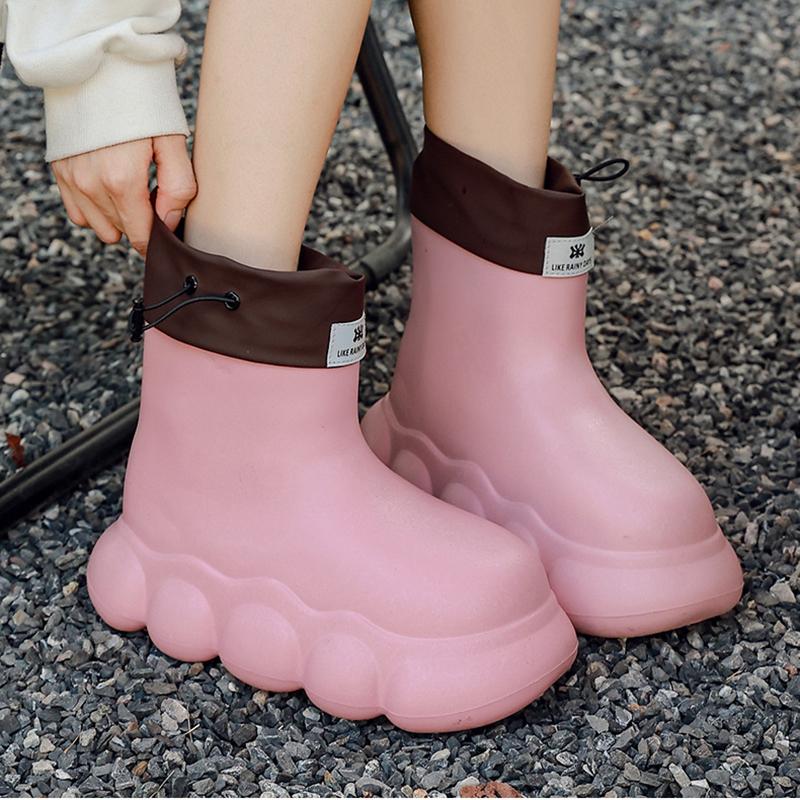 Женские сверхлегкие водонепроницаемые нескользящие сапоги из ЭВА с толстой подошвой, модные зимние плюшевые хлопковые теплые и удобные уличные резиновые сапоги